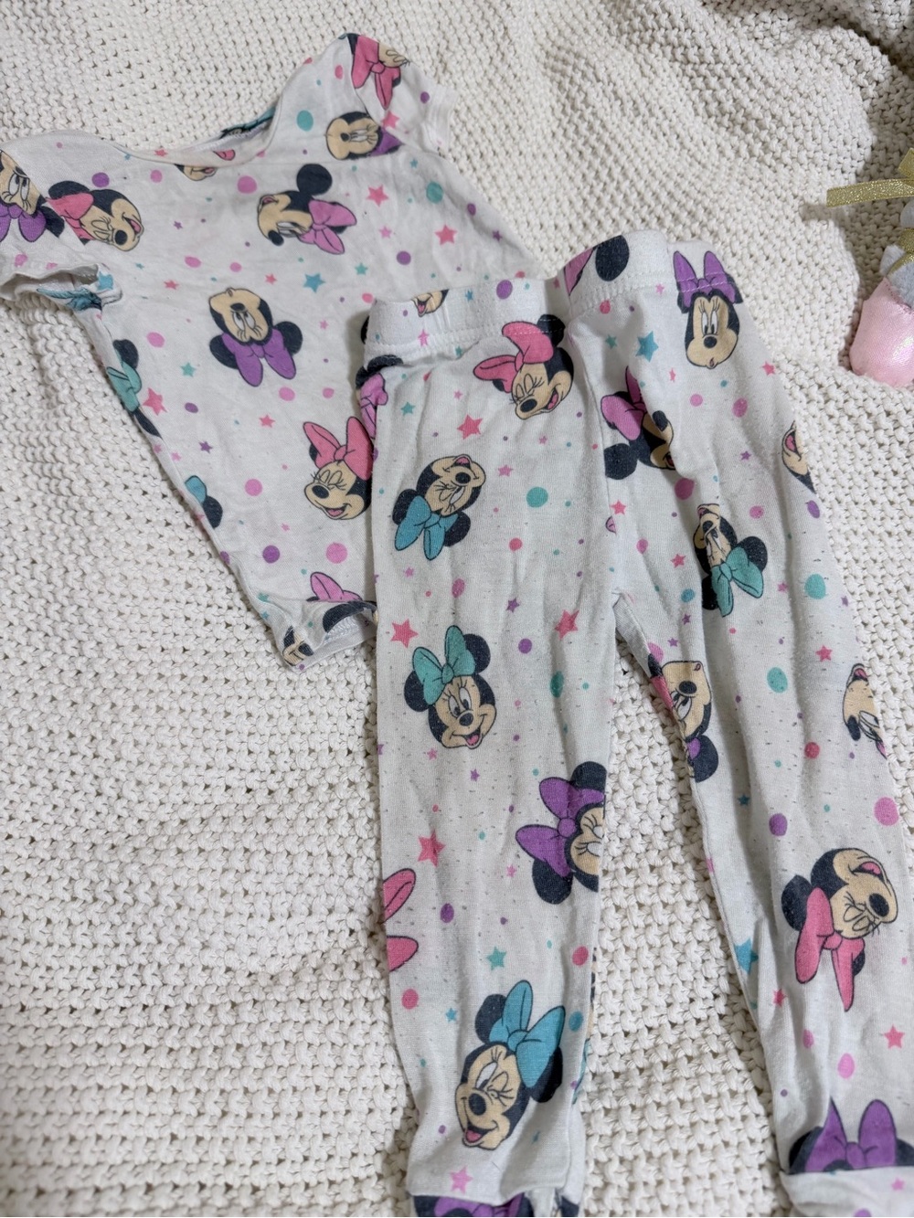 Disney Minnie Mouse White Pajama Set with Pink, Purple & Teal Accents
